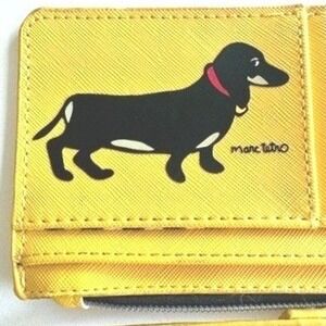 Marc Tetro Dachshund Card Holder Wallet Yellow Wristlet Zip Case Dog Lover Gift
